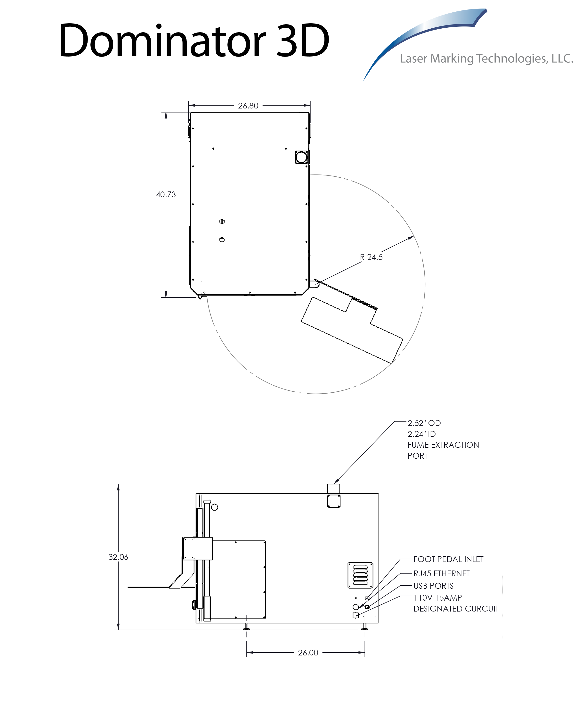 Dominator 3D laser marking machine diagram and layout