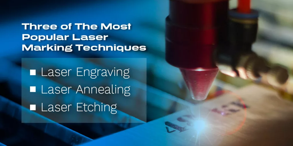 A metal piece being etched with a laser marking machine